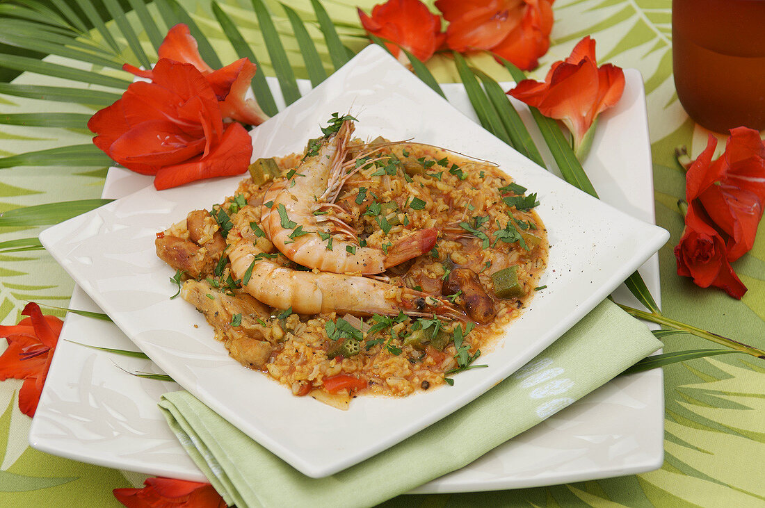 Jambalaya (Prawns on rice, Caribbean)