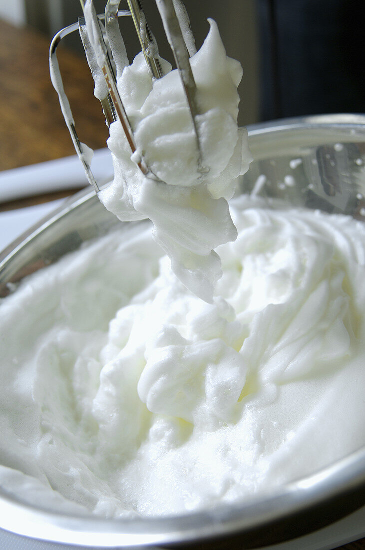 Egg white beaten with an electric mixer