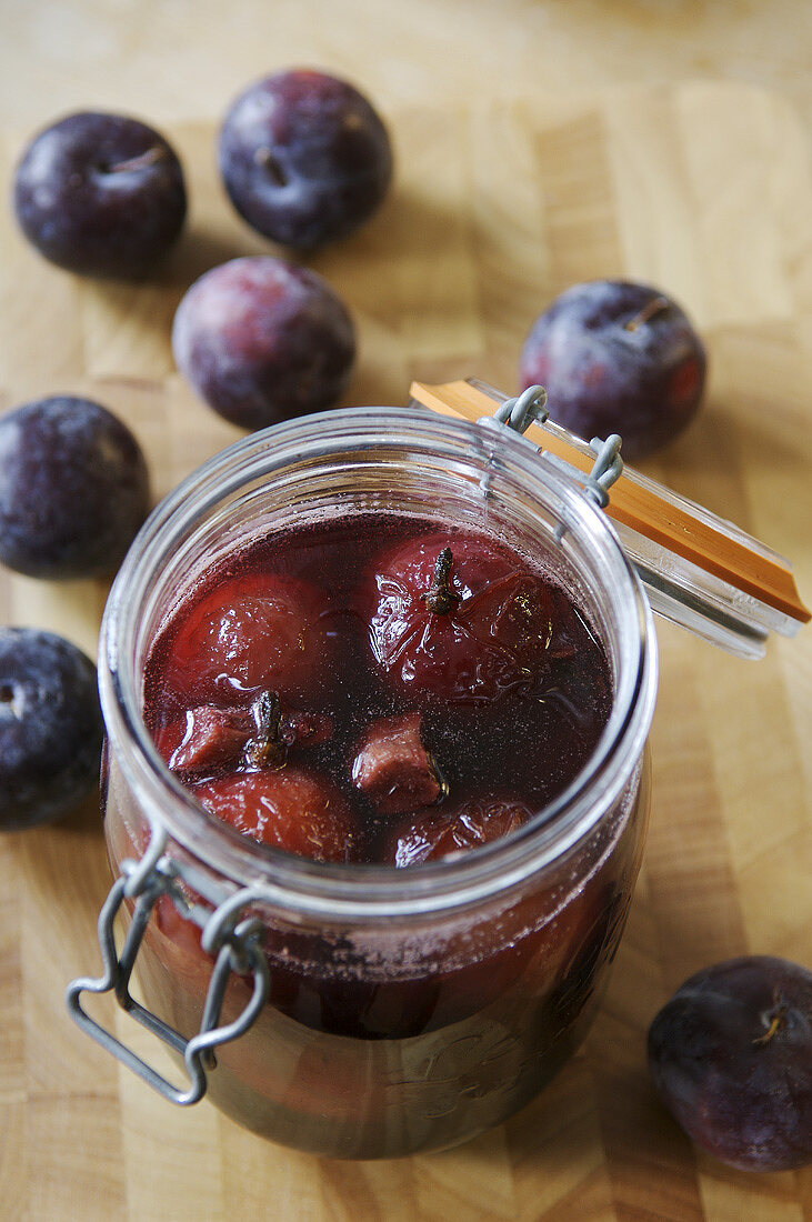 Plums preserved in red wine and vinegar