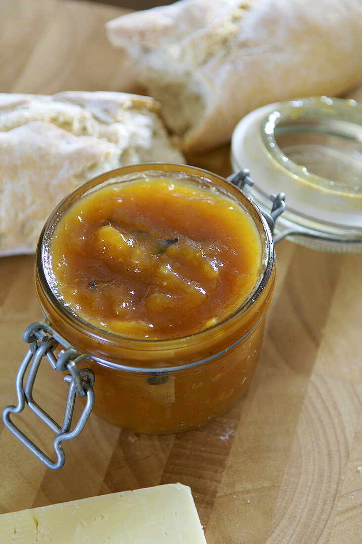 Mango chutney in a preserving jar