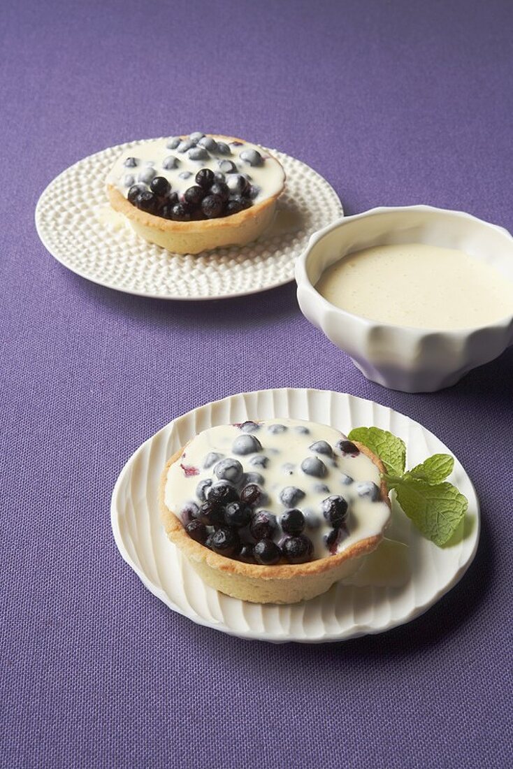 Two blueberry tarts with mascarpone cream