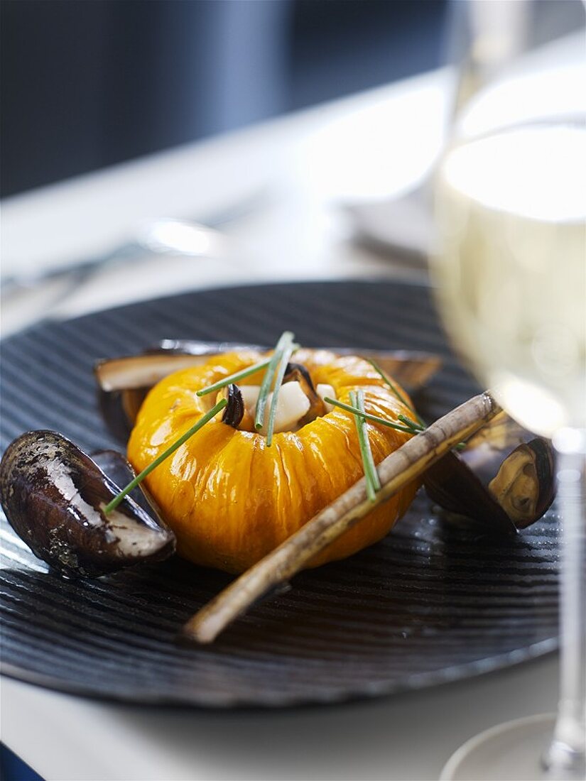 Stuffed pumpkin with mussels