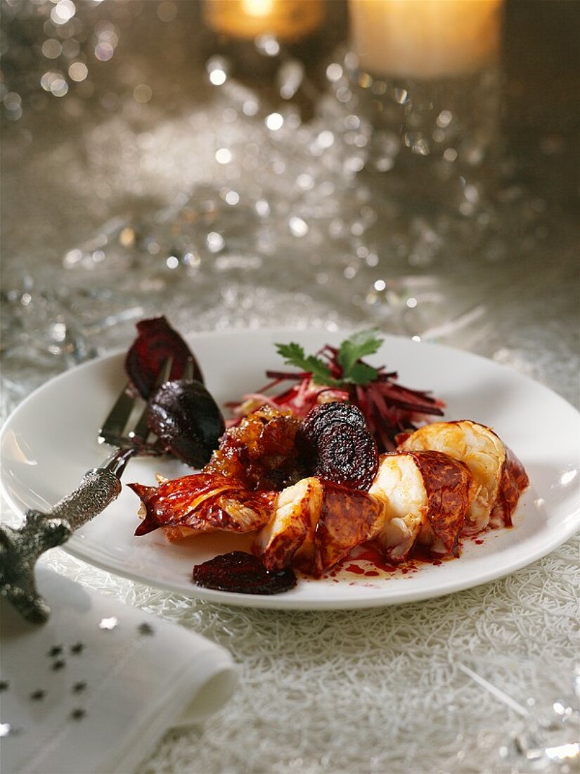 Lobster with beetroot