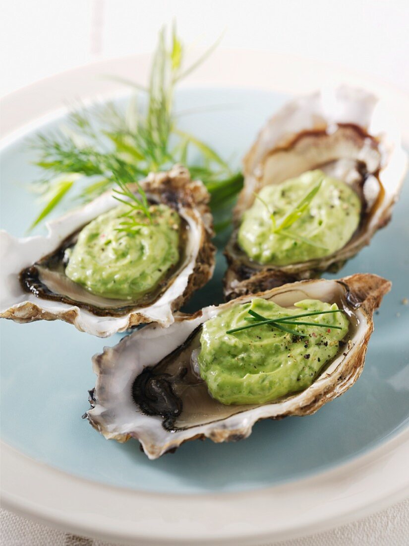 Three oysters with herb butter