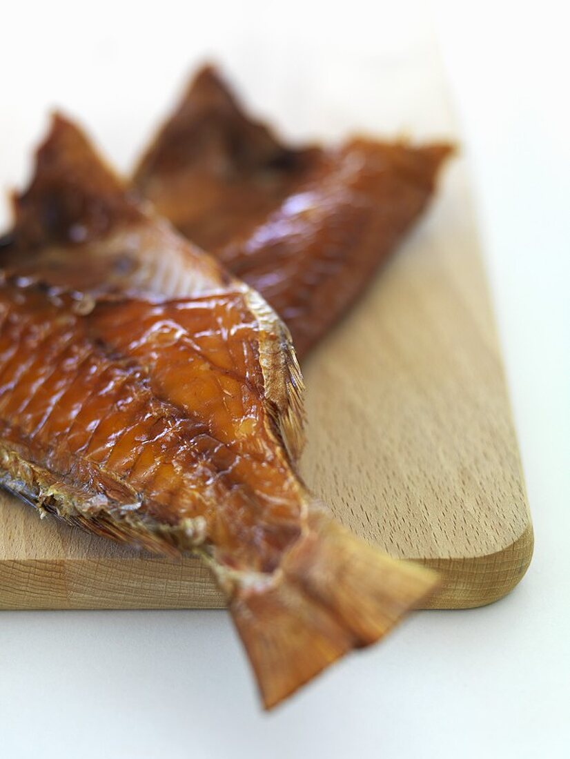 Smoked fish on a wooden board