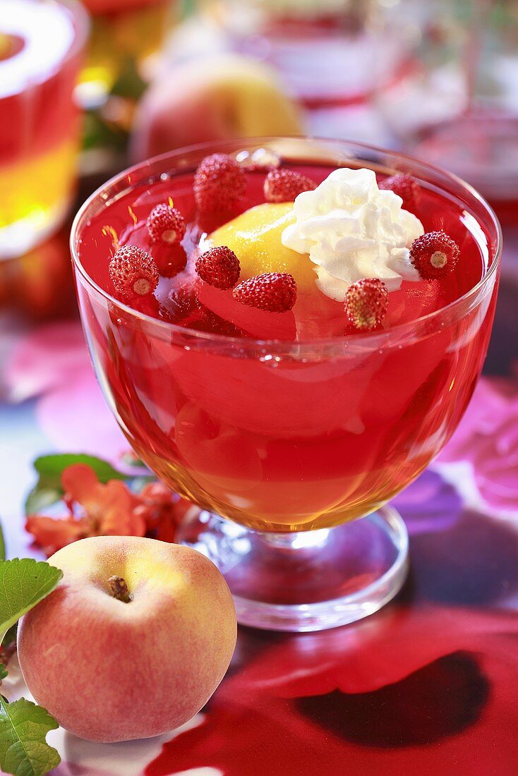 Wild strawberry drink with stuffed peach