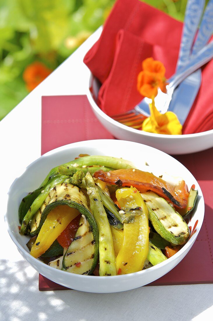 Grilled vegetable salad, out of doors