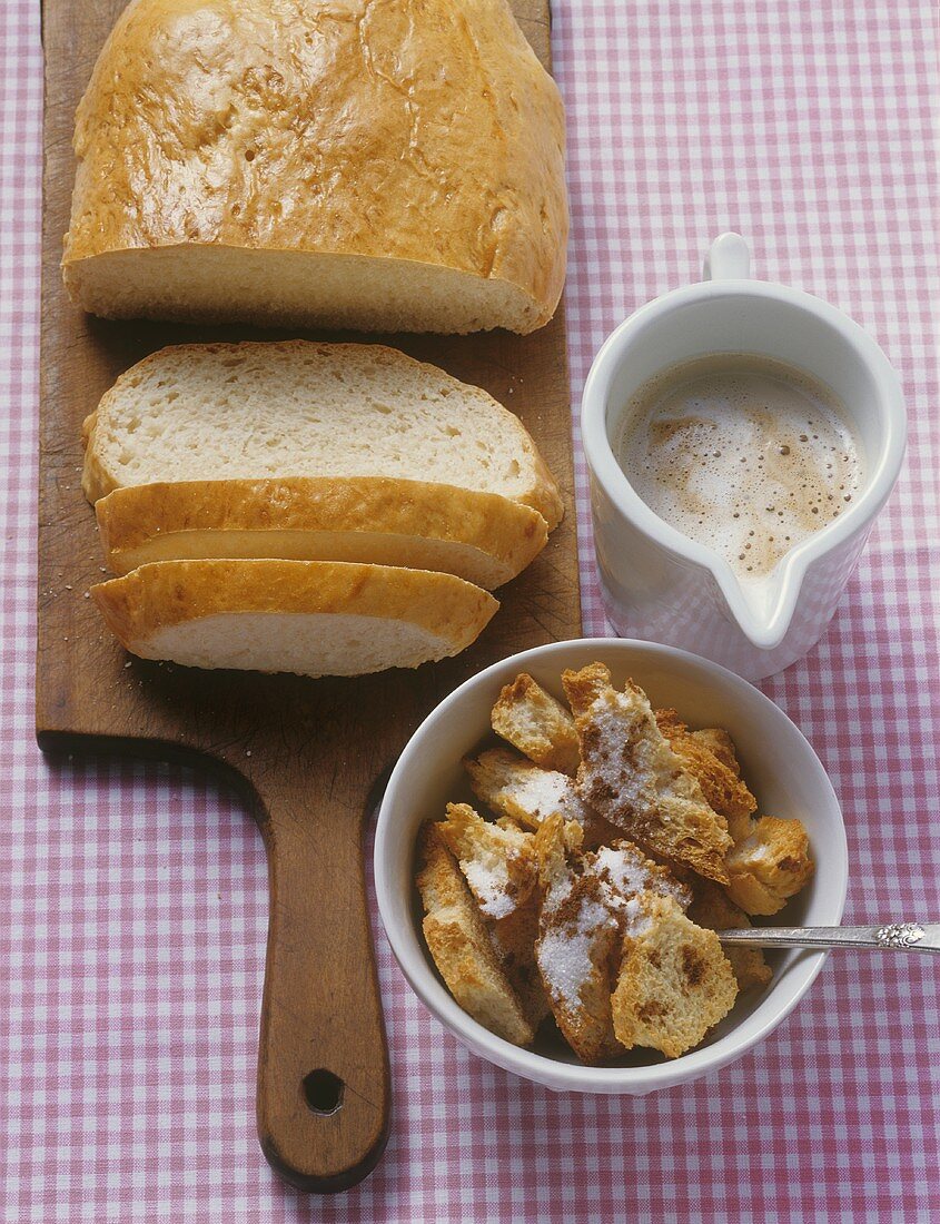 Bread with milky coffee