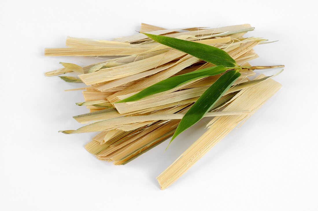 Strips of bamboo with bamboo leaf