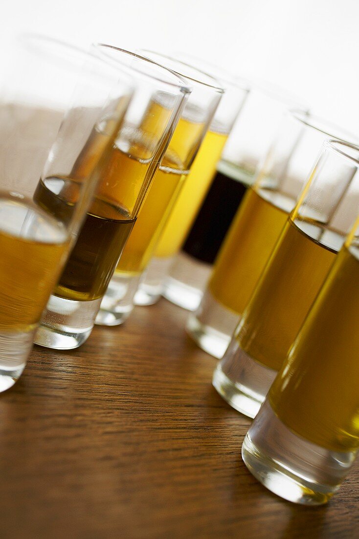 Various oils in glasses