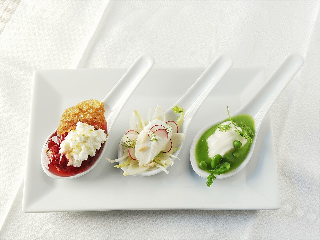 Red fruit compote, honeyed fennel, pea puree & fresh goat's cheese