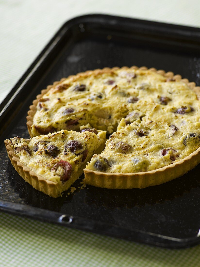 Eine Ricotta-Tarte auf einem Backblech