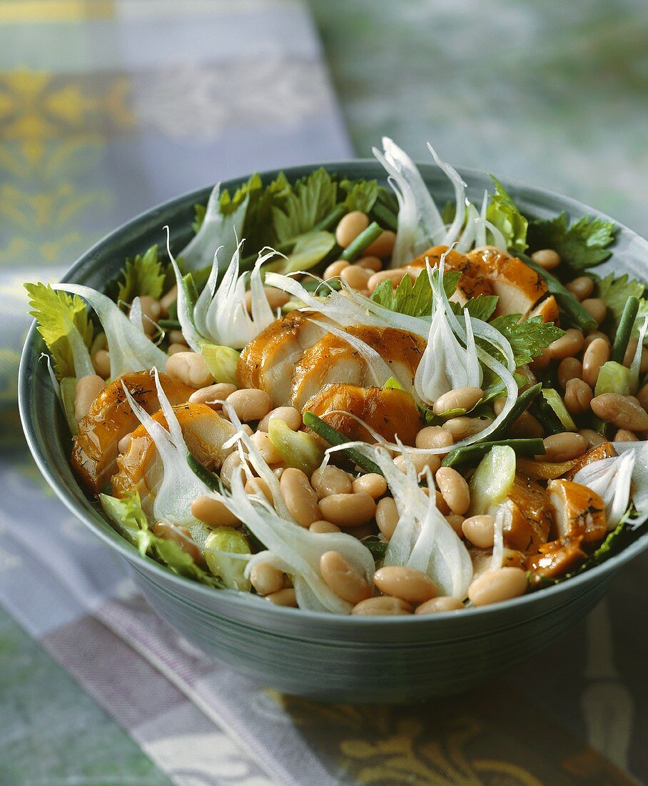 Bean salad with smoked mackerel