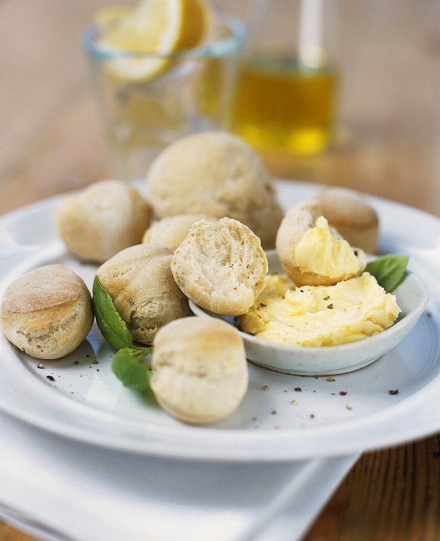 Small bread rolls with butter