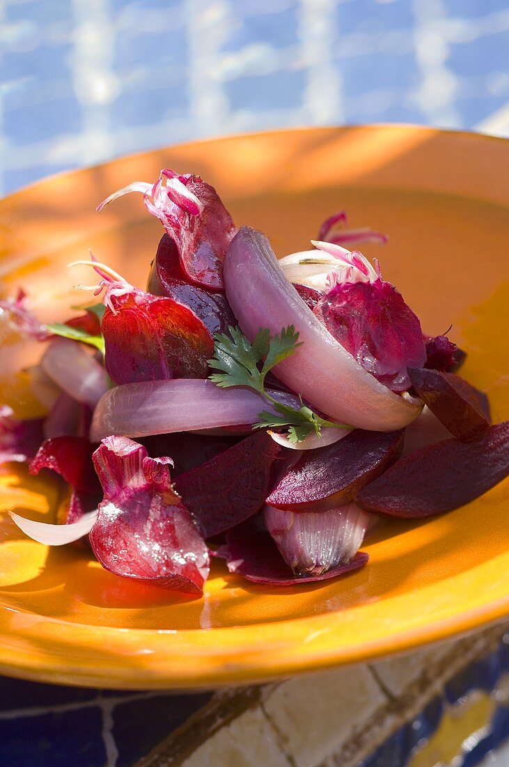 Rote Bete Salat mit roten Zwiebeln