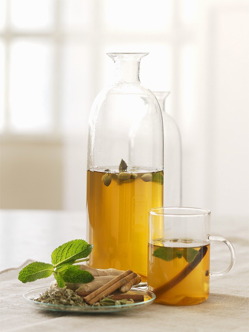 Herbal tea with ginger, cinnamon and cardamom