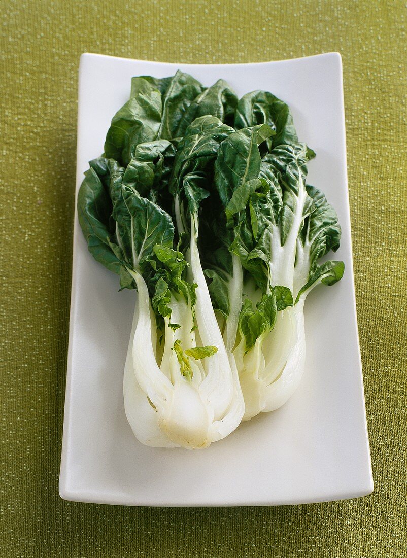 Fresh pak choi on a plate