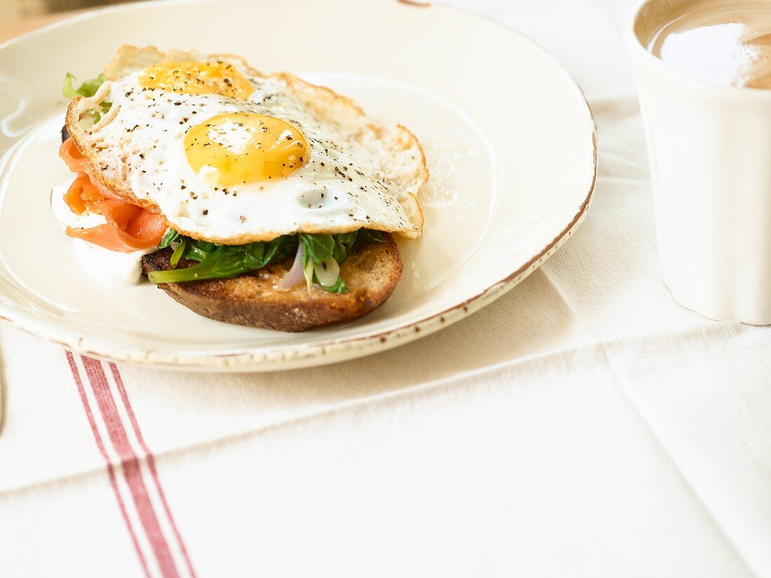 Spinach and fried egg on toast