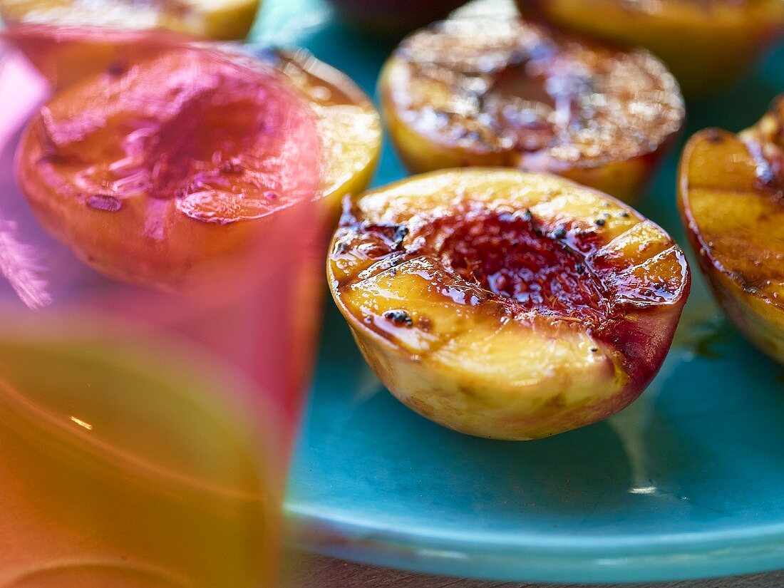 Grilled peach halves