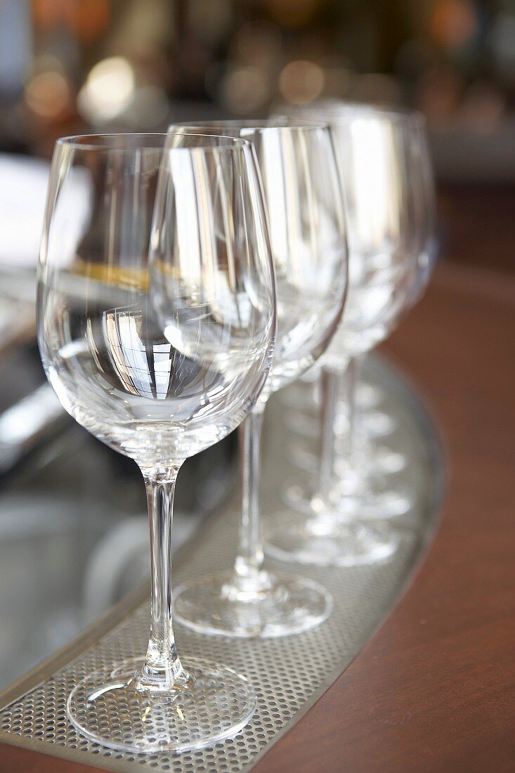 Wine glasses on a bar