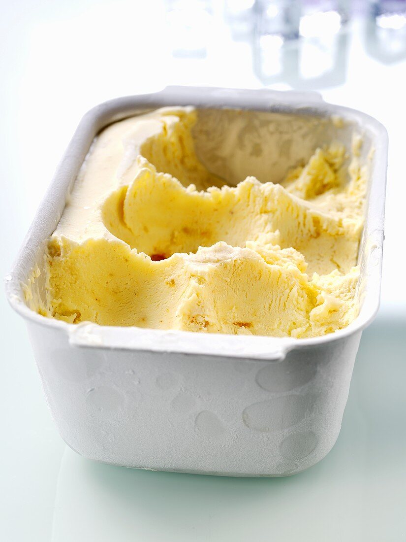 Vanilla ice cream in a container