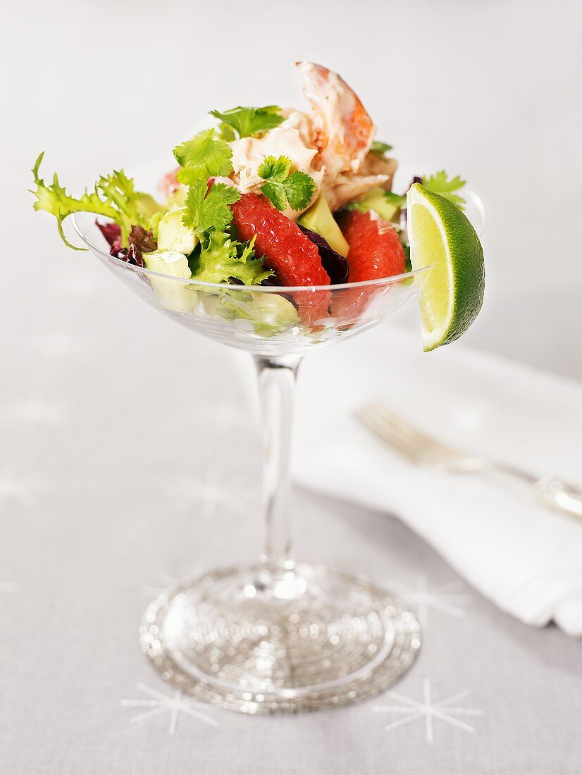 Lobster salad with grapefruit, avocado & coriander in a glass
