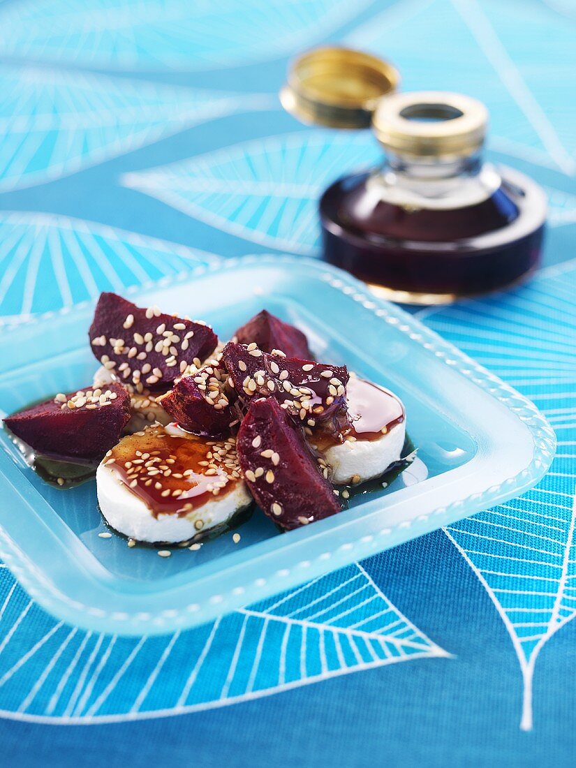 Goat's cheese with beetroot, sesame seeds & pumpkin seed oil