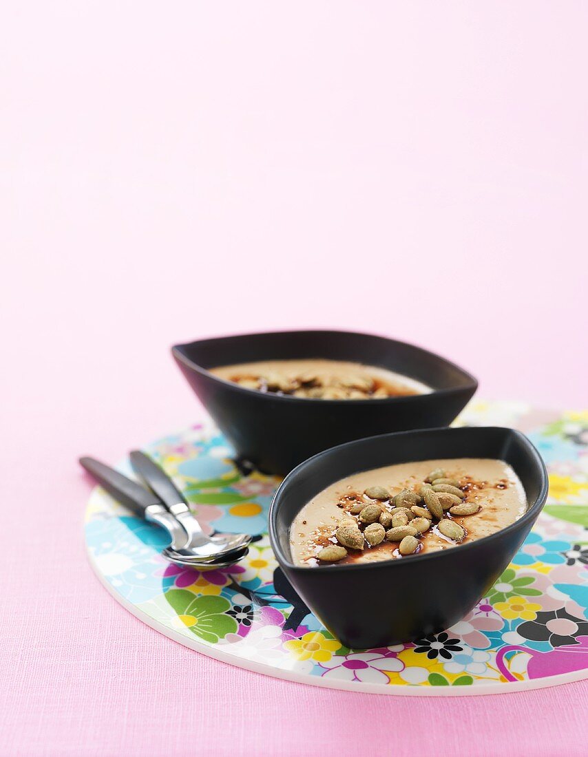 Chocolate panna cotta with toasted pumpkin seeds