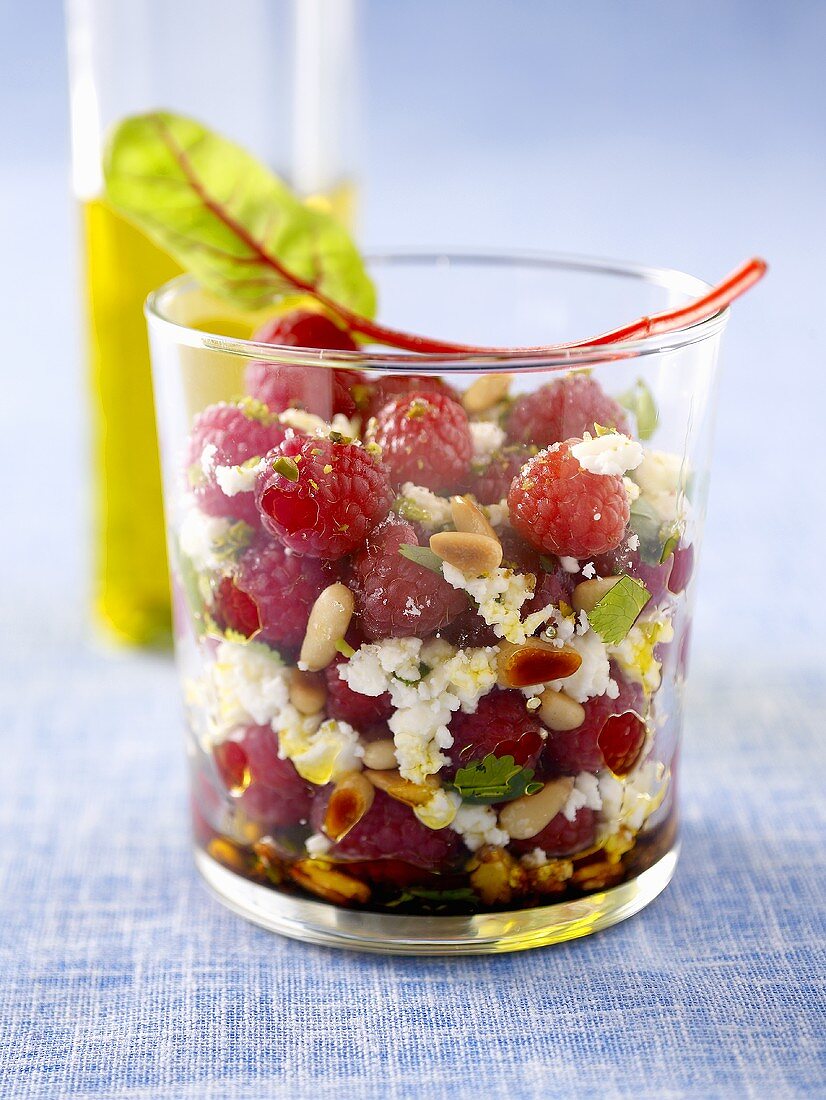 Raspberry and feta salad with pine nuts