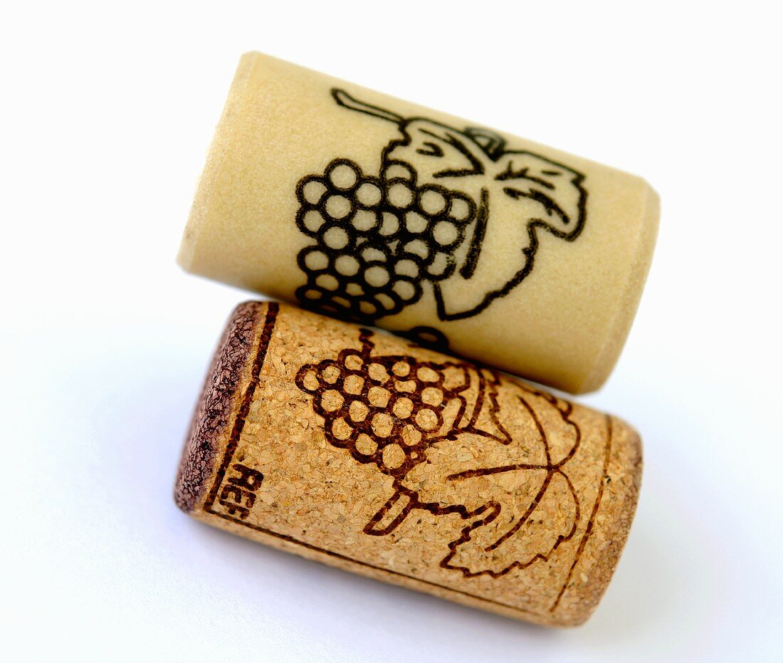 One real cork and one plastic cork