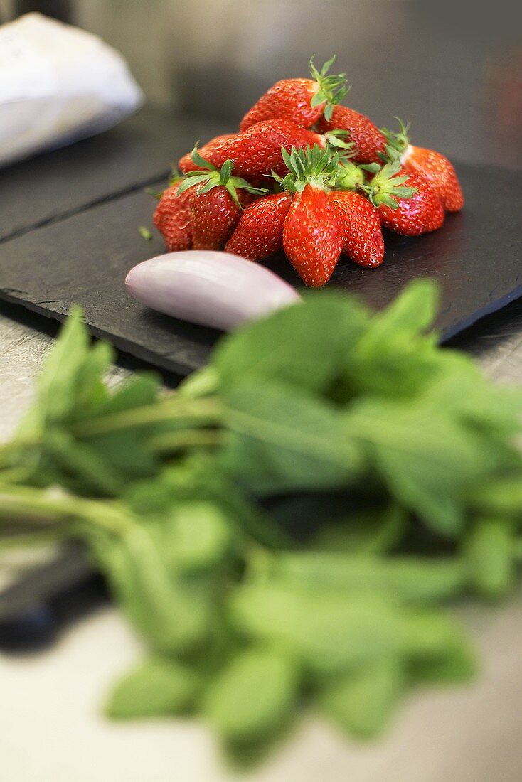 Fresh strawberries and mint