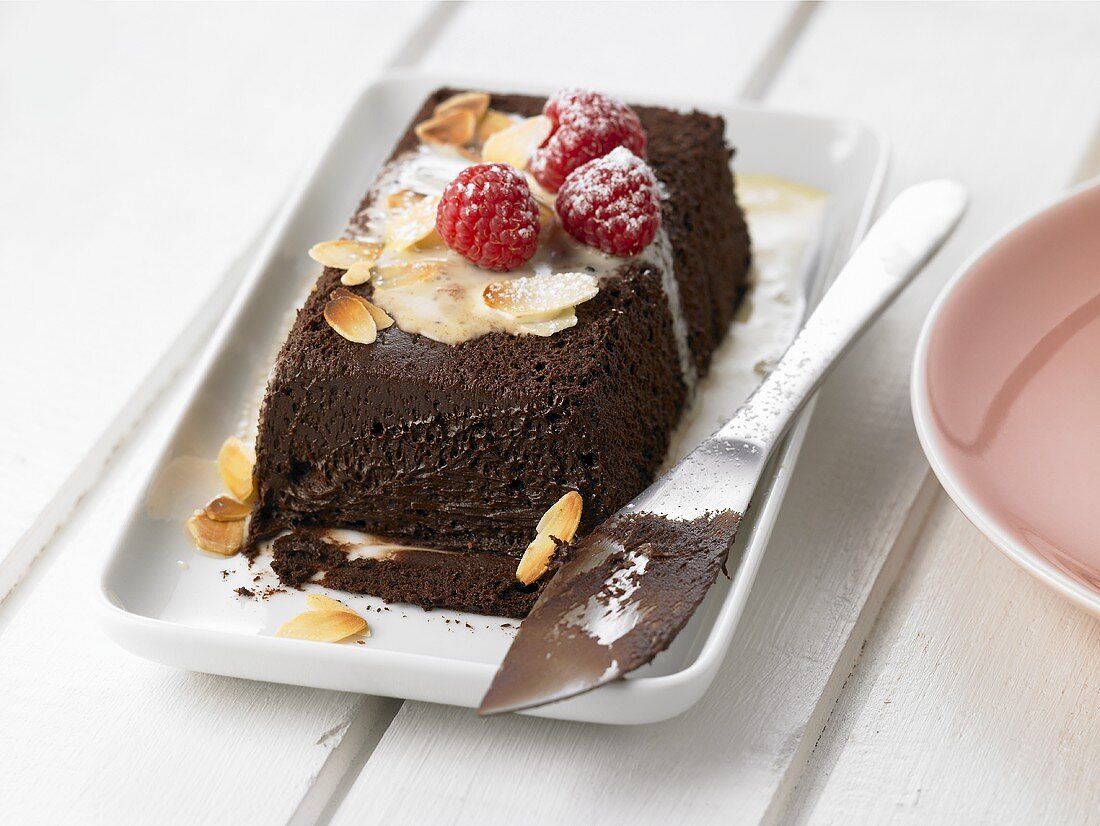 Chocolate marquise with raspberries