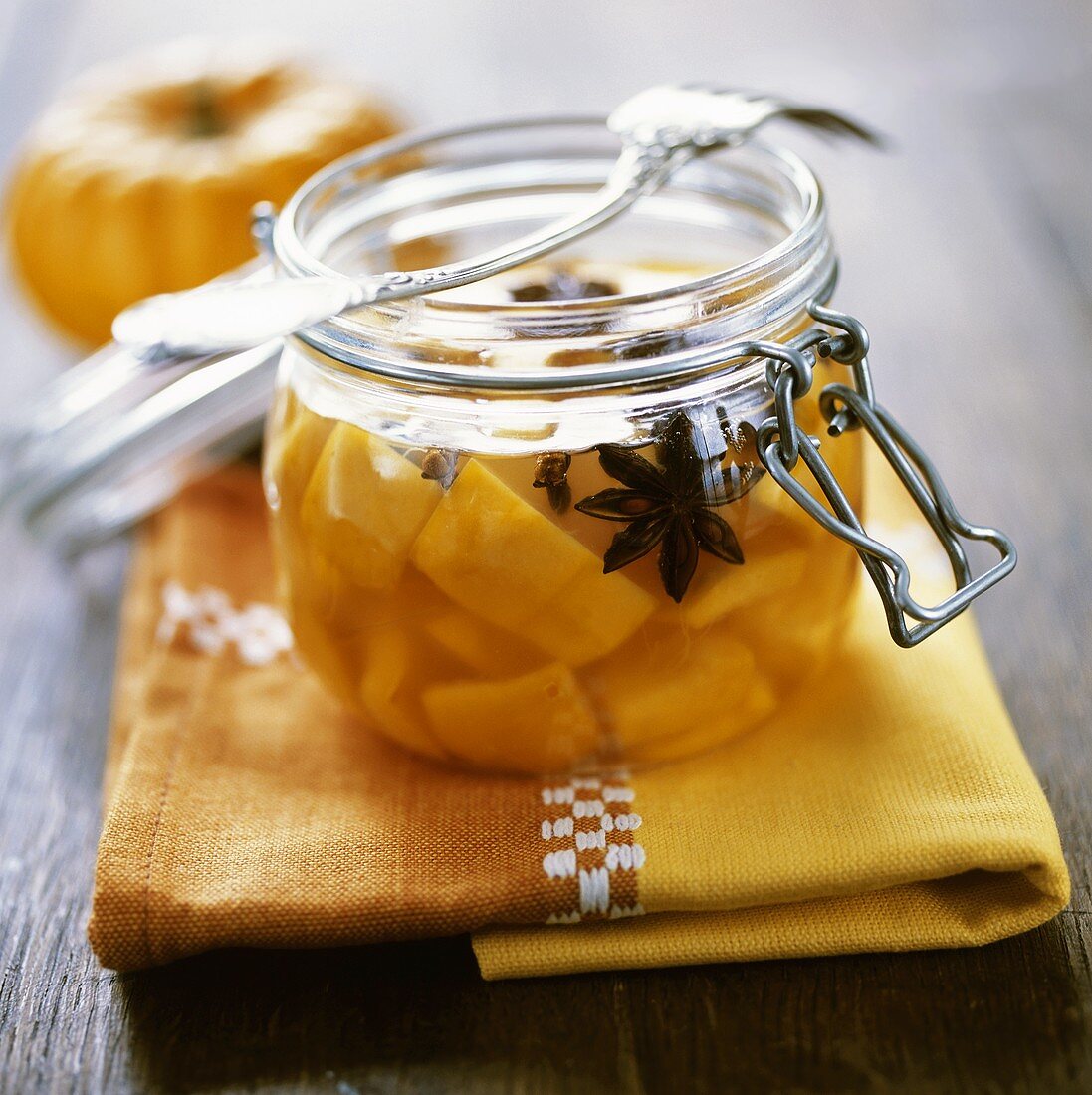 Pumpkin compote with star anise & cloves in preserving jar