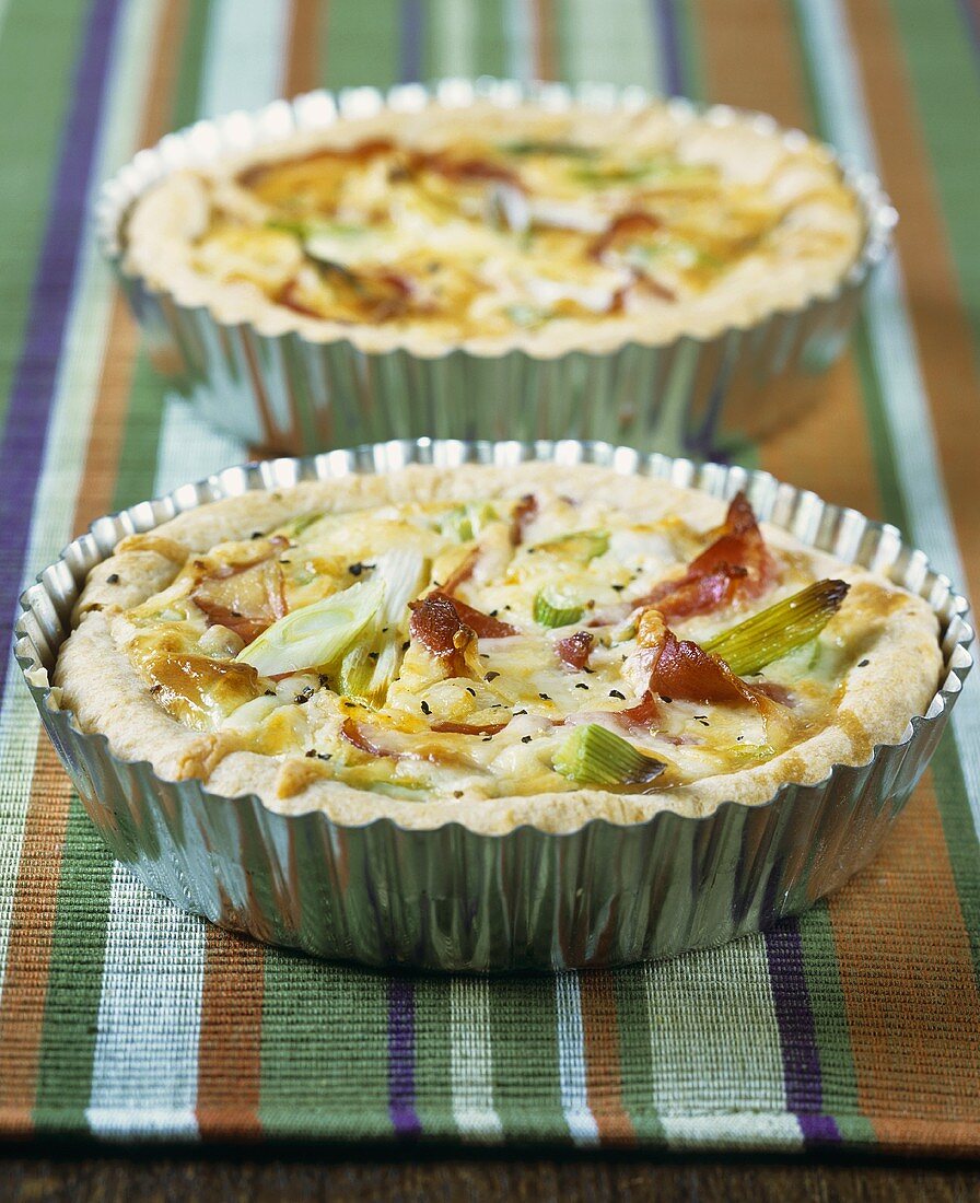 Two ham, cheese and onion quiches