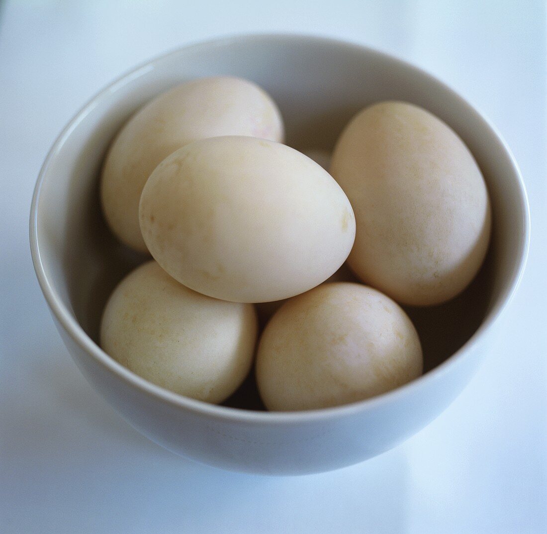 Duck eggs in a bowl