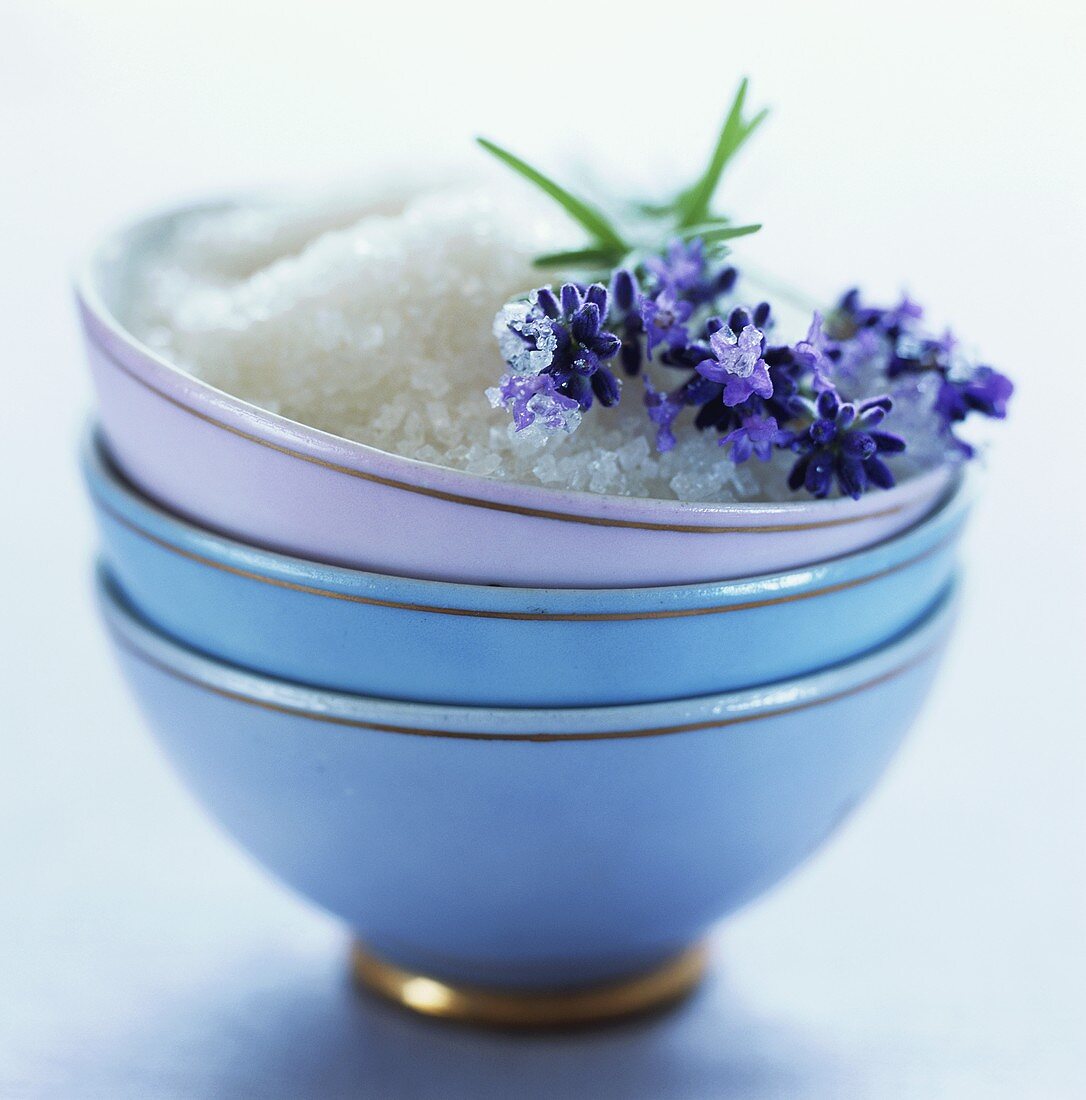 Lavender sugar in a small bowl