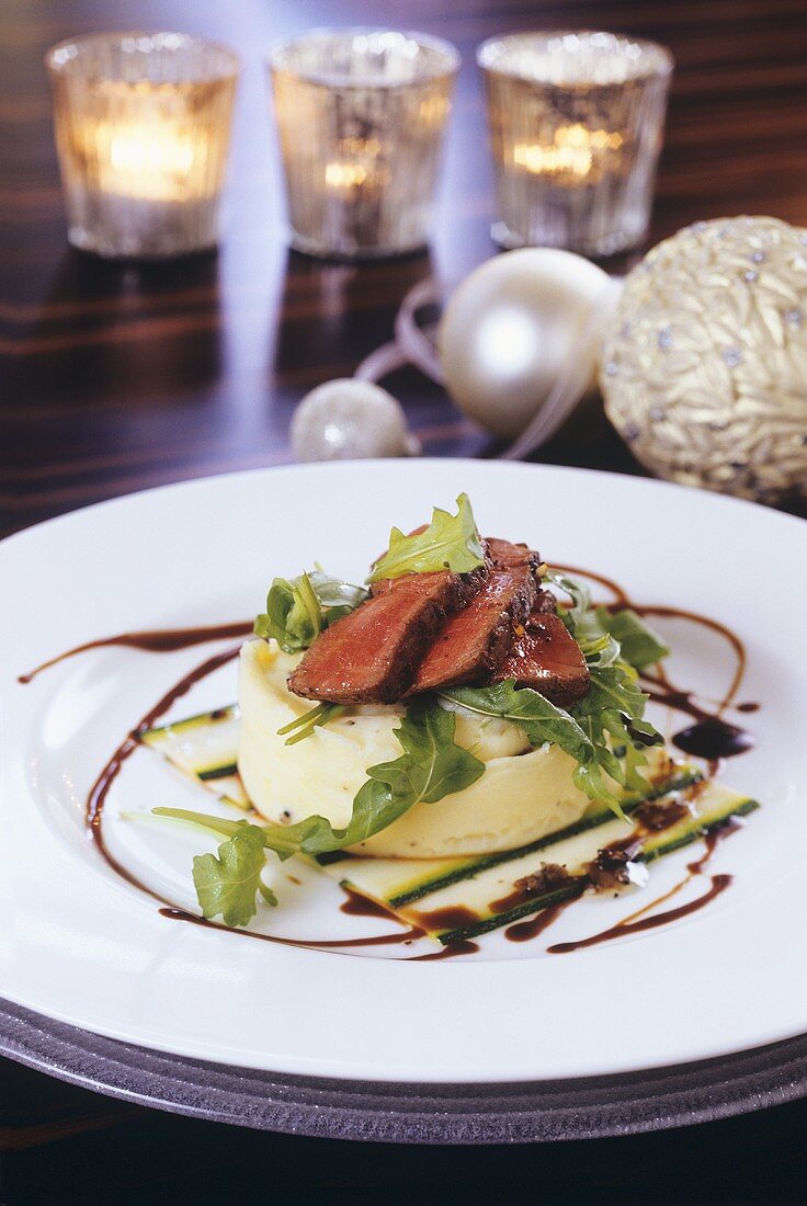 Beef fillet on truffled mashed potatoes