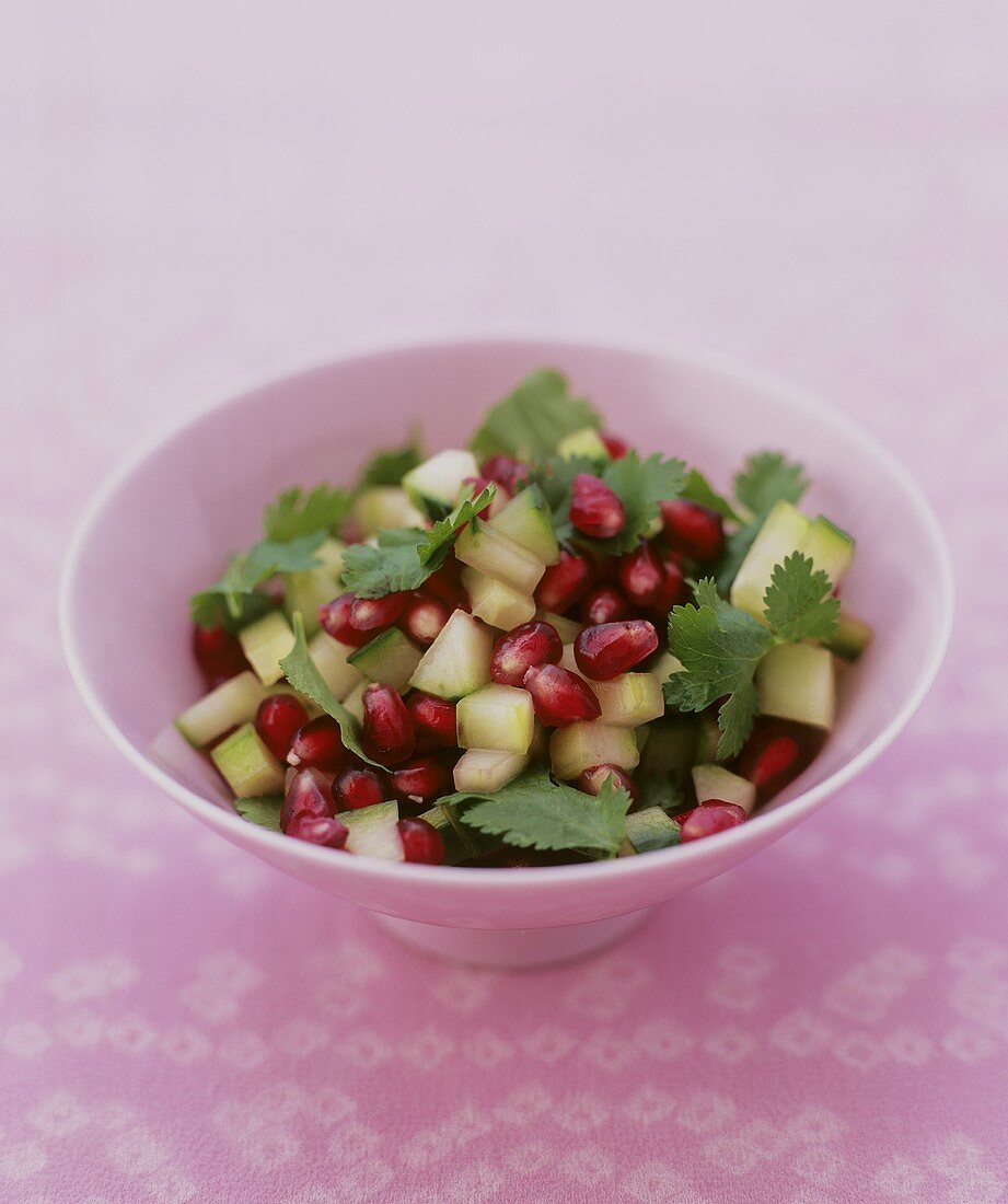 Cucumber and pomegranate seed salad with coriander