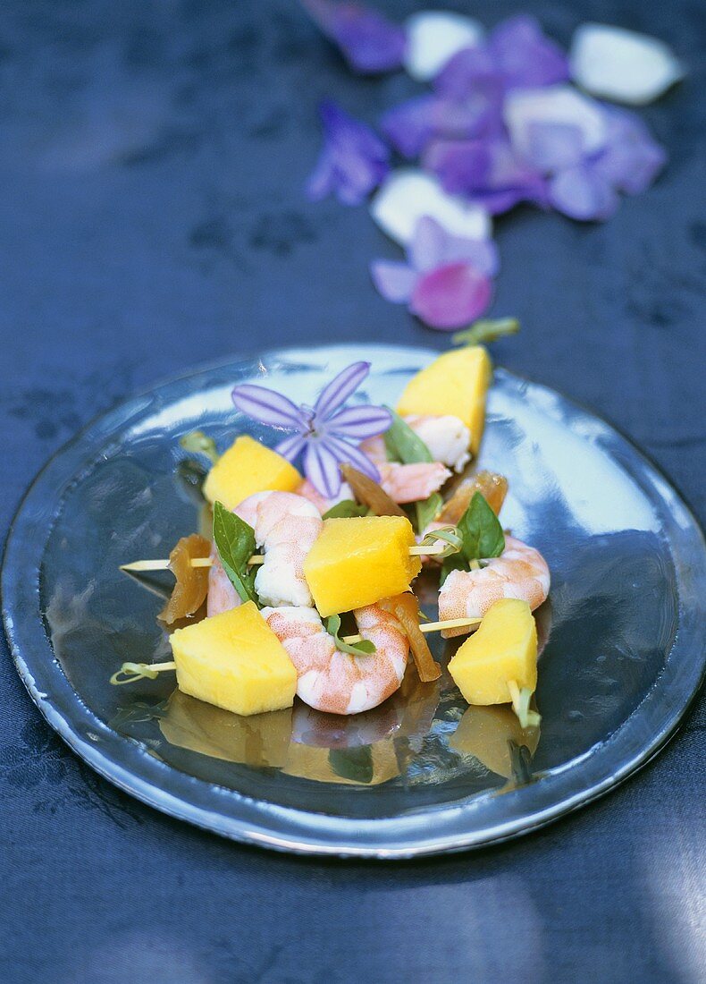 Prawn and mango skewers