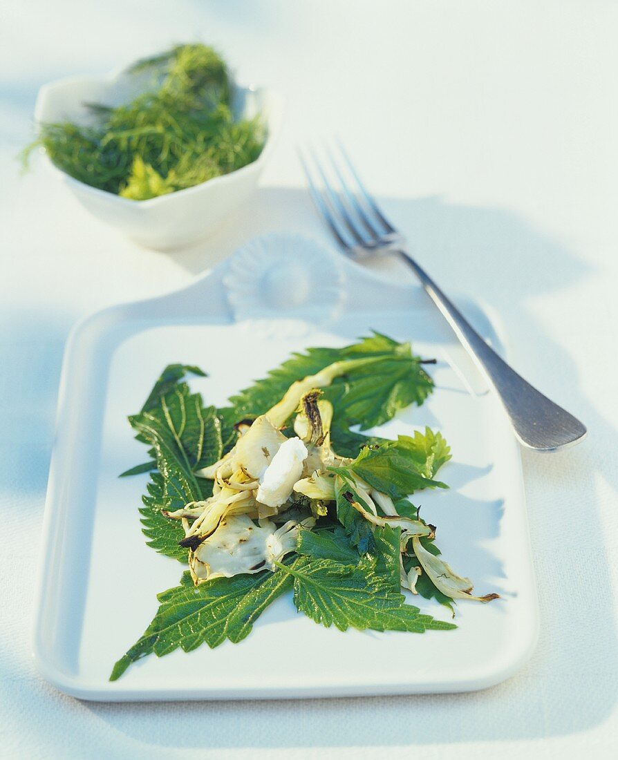 Nettle salad with fennel and soft cheese