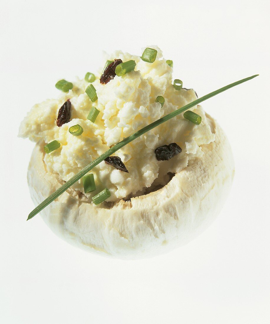 Mushroom stuffed with cottage cheese and raisins