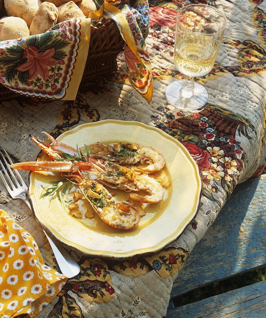 Grilled scampi with tarragon and garlic butter