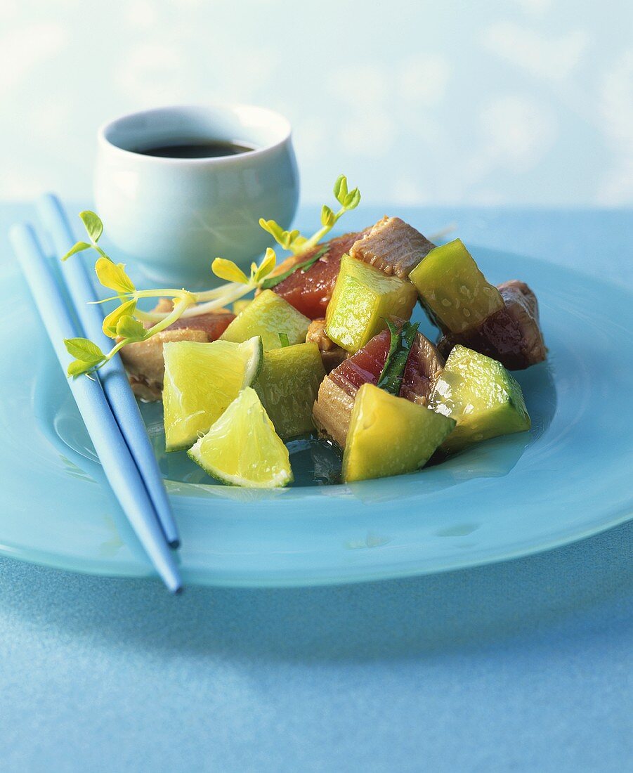 Seared tuna with cucumber, lime and soy sauce