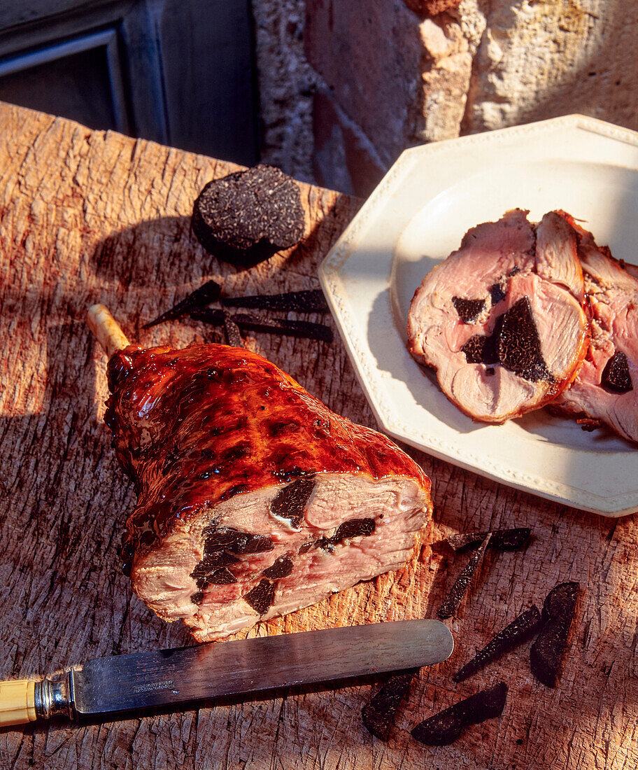 Truffled, glazed leg of lamb