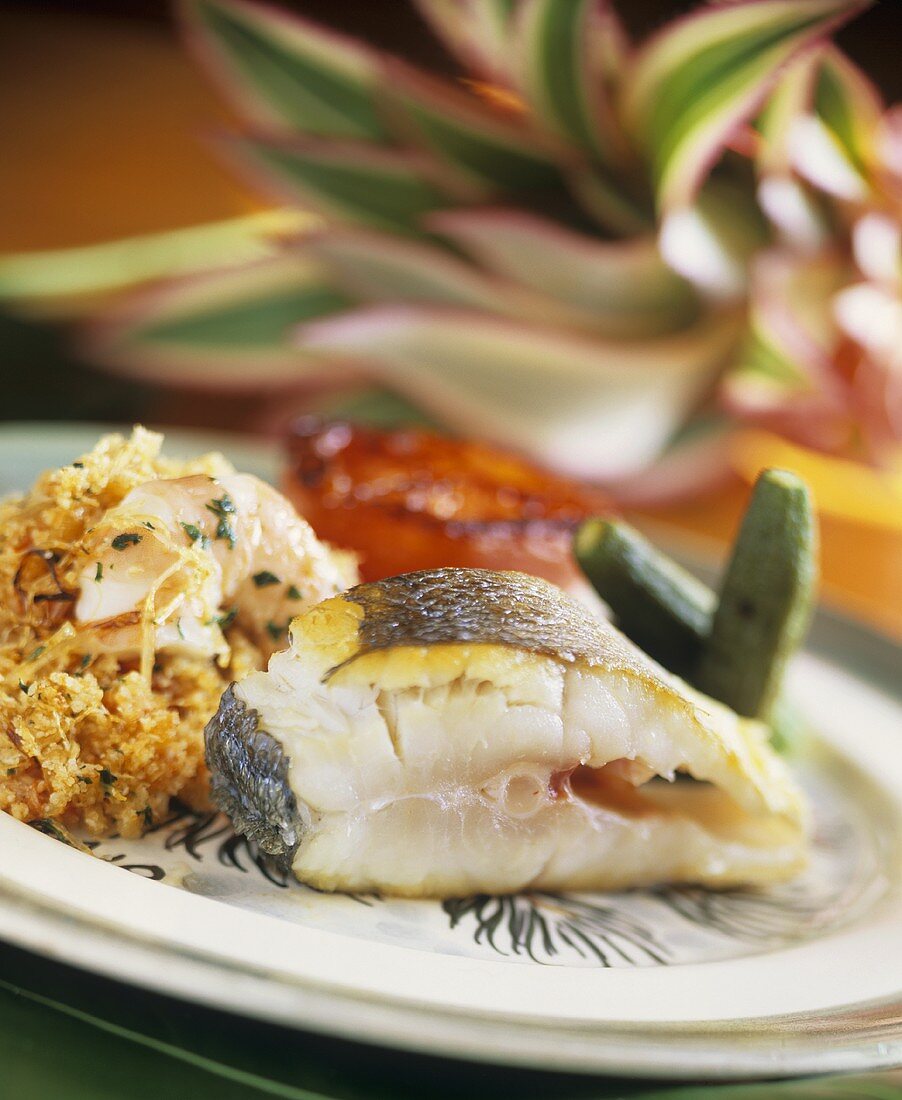 Fried sea bass with couscous