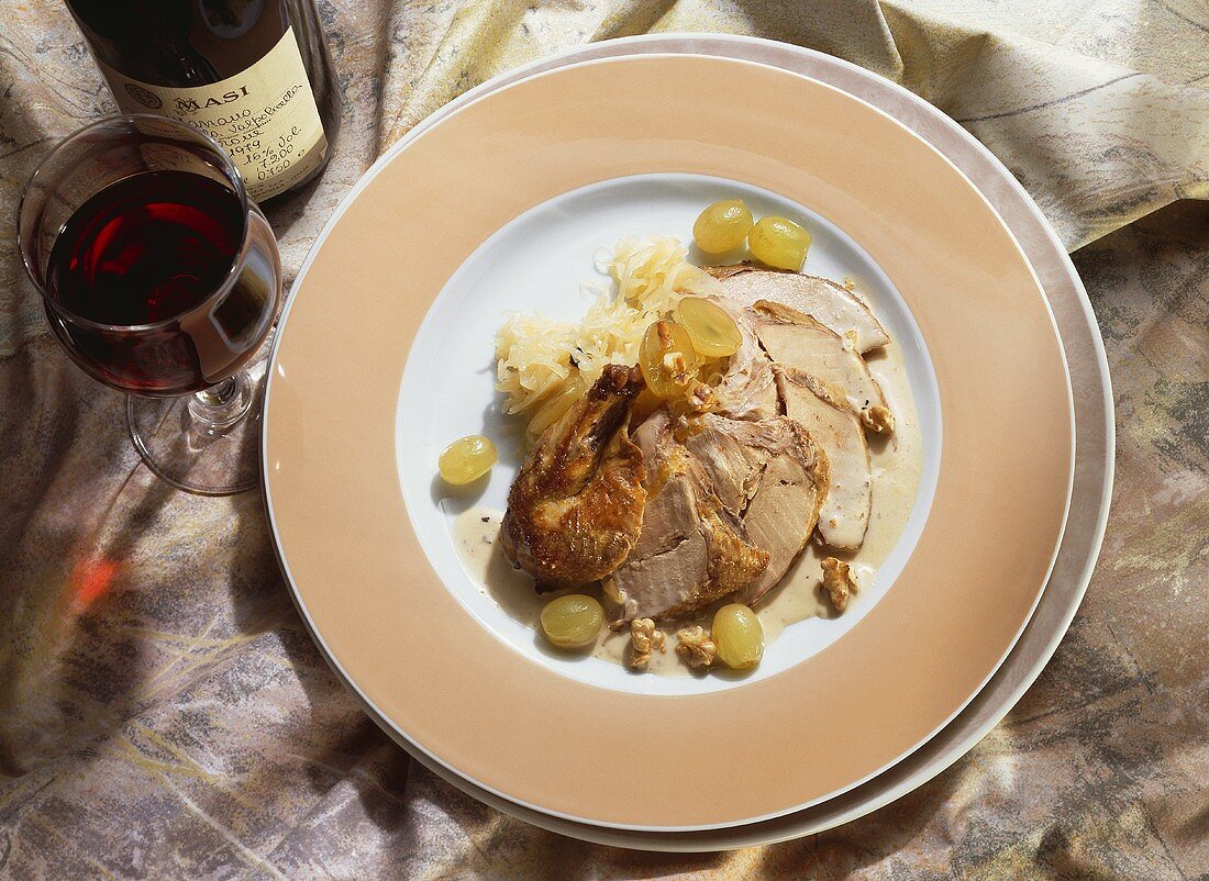 Pheasant with Sauerkraut and Grapes