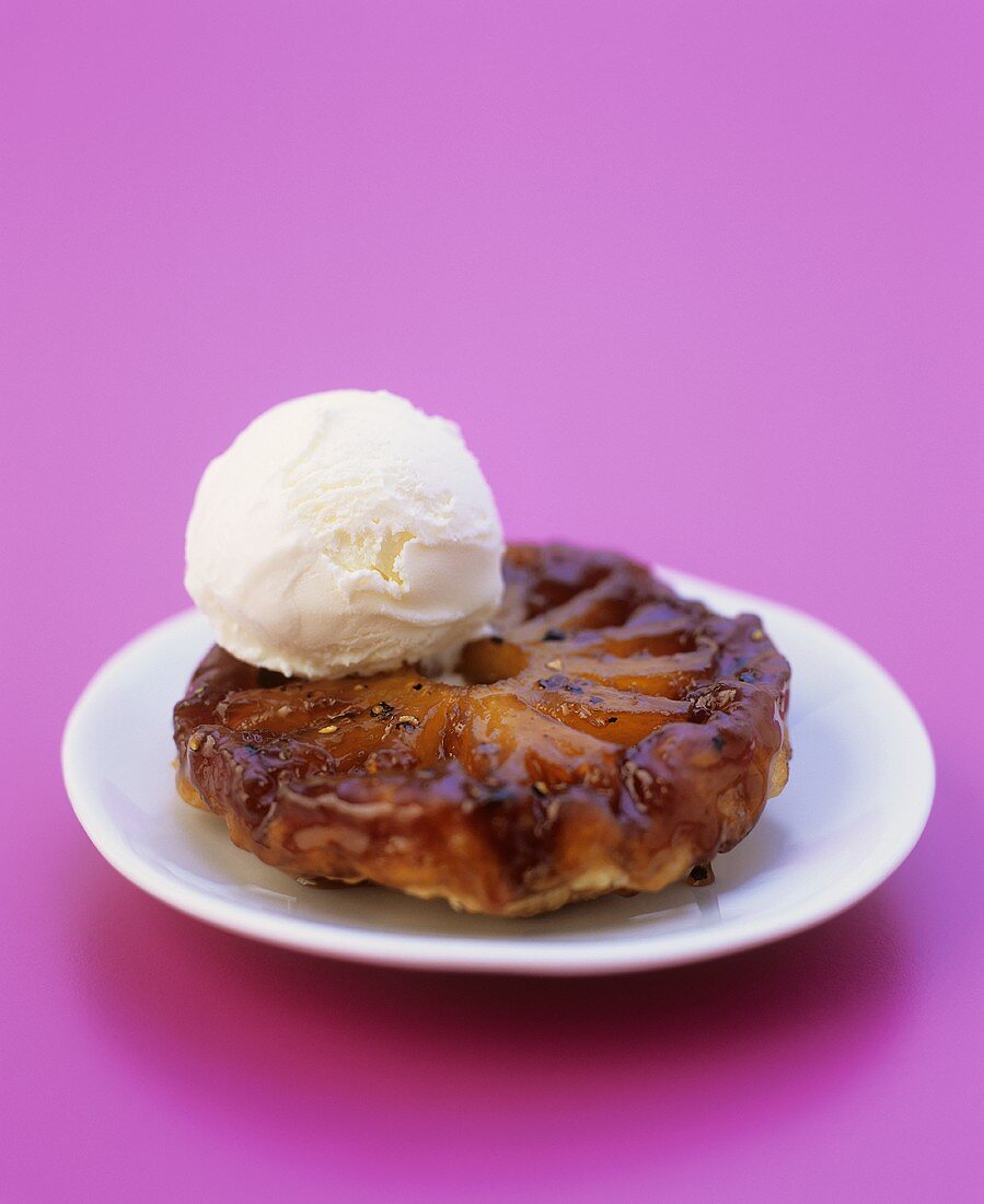 Small pineapple Tarte Tatin with vanilla ice cream & black pepper