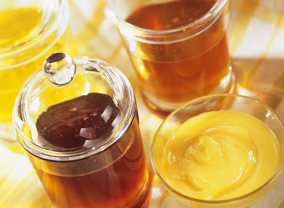 Various types of honey in jars
