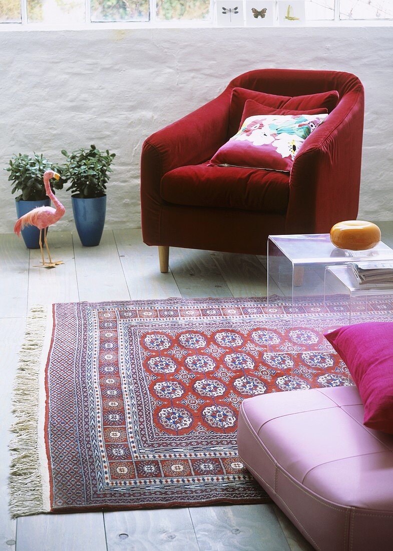 Old Persian carpet in modern sitting room