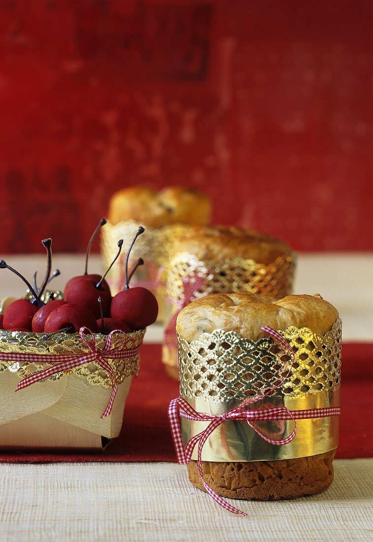 Panettone and marzipan cherries to give as gifts